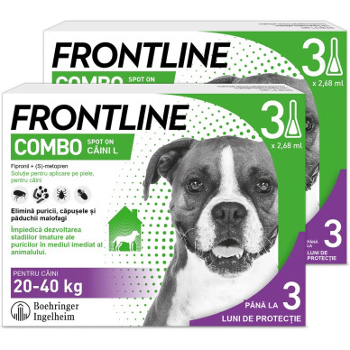 Frontline Combo Spot-On L – Soluție Antiparazitară Externă pentru Câini de Talie Mare (20–40 kg) – 3 Pipete
